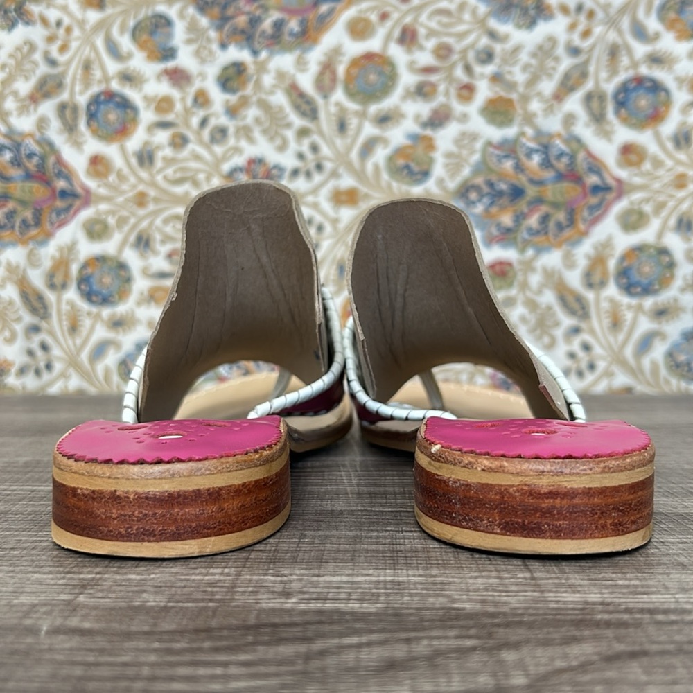 SOLD Jack Rogers Pink/Cream Navajo Leather Flat Sandals Whipstitch Barbiecore 7 - Picture 5 of 14